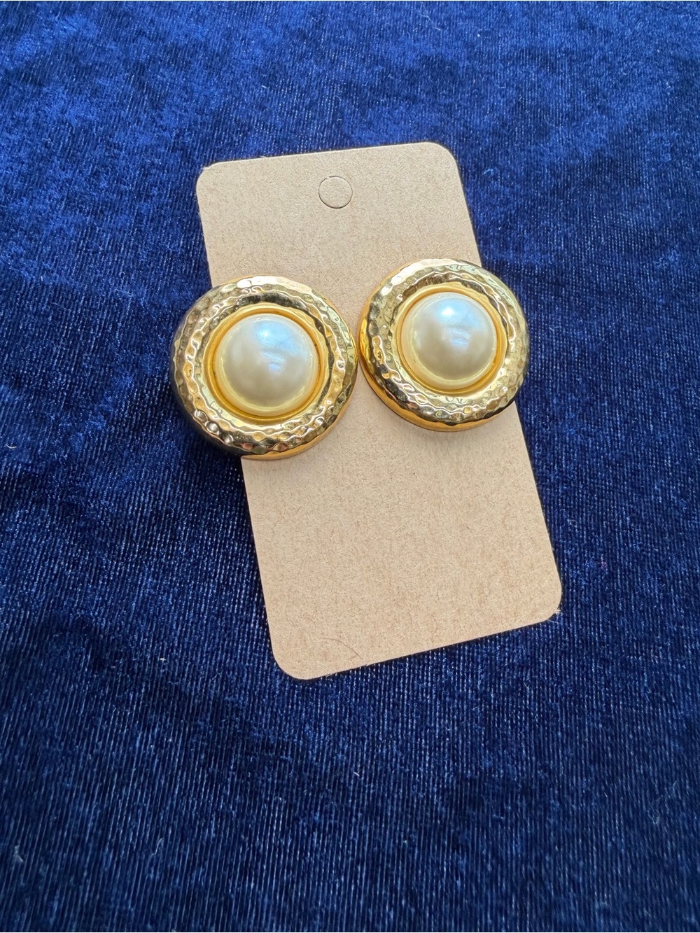Vintage Matte Gold Tone Faux Pearl Piercing Earrings